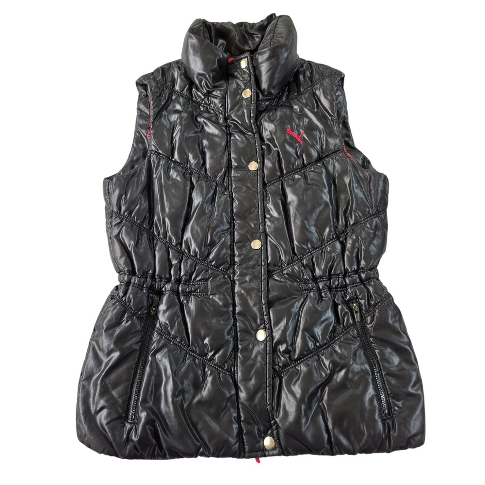 Puma Sport Lifestyle Womens XS Black Quilted Puffer Vest Nylon Cinched Waist